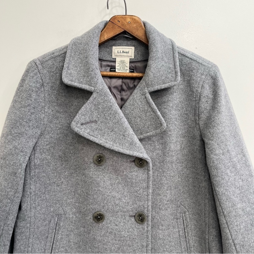 LL Bean Classic Lambswool Peacoat In Light Gray Heather Woman’s Size 14 - Picture 7 of 16